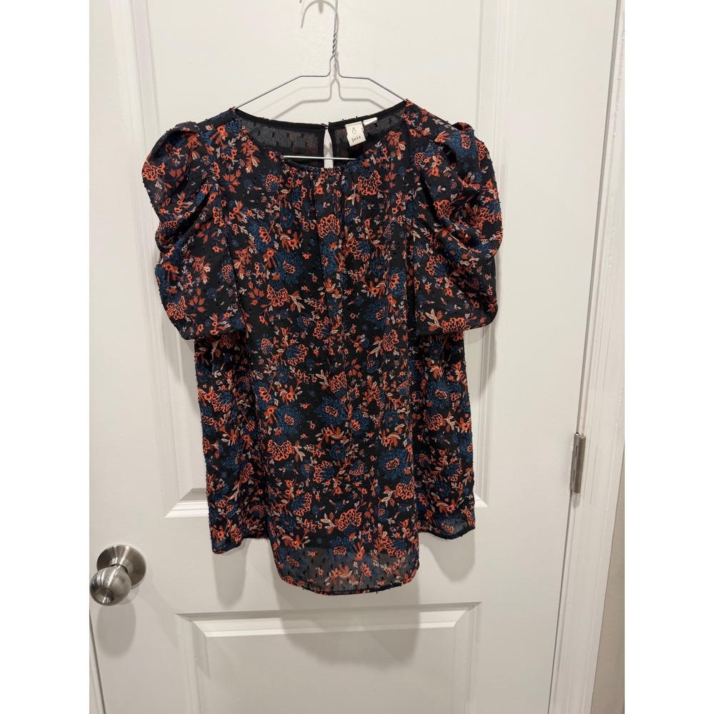 Joie Womens Blouse Floral Clip Dot Puff Sleeve Black Size S